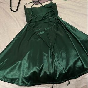 Windsor satin green lace up homecoming dress